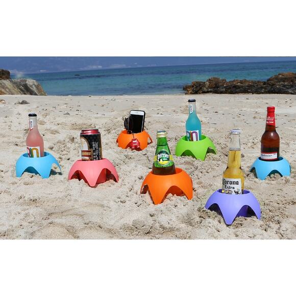 Beach Drink Holders for Sand, Colorful Stackable Cup Coasters, 7-Pack New - Picture 5 of 14